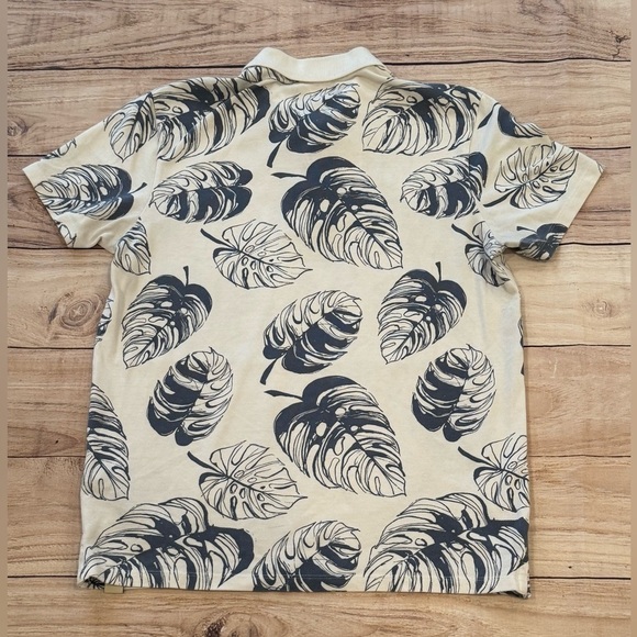 Jack & Jones Cream and Blue  Polo Shirt with Tropical Leaf Design/size M - Picture 6 of 10